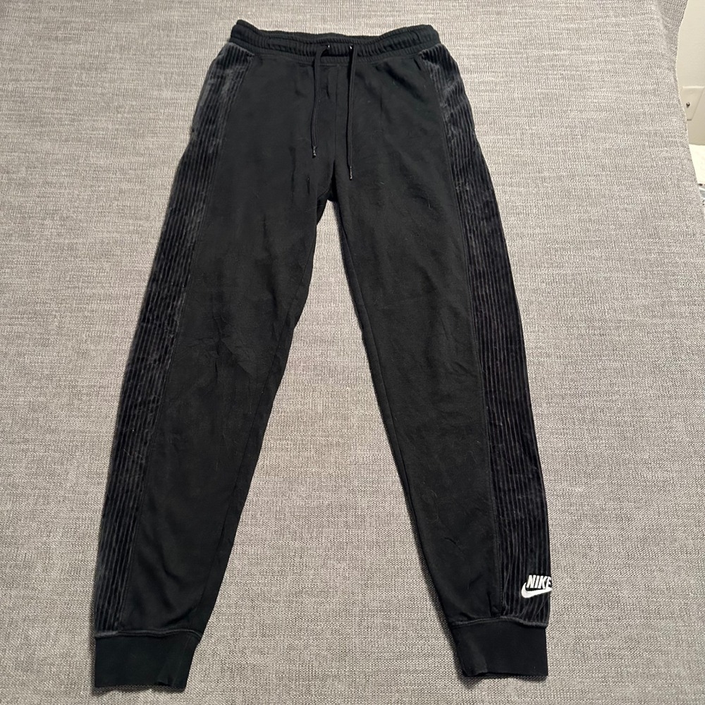 Nike Joggers Mens Small Black Corduroy Side Stripe Fleece Tapered Pants